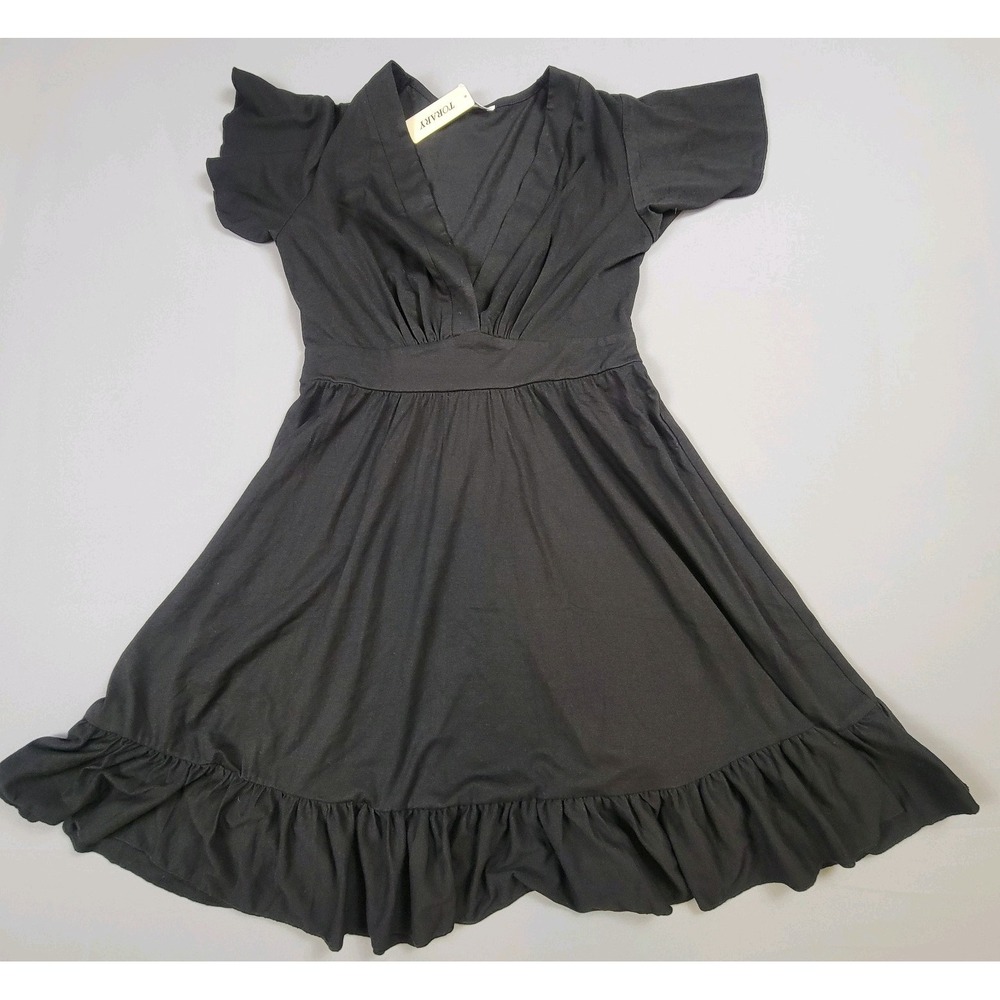 TORARY Womens Dress Floral Cap Sleeve Wrap V Neck Ruffle A-Line Size Medium